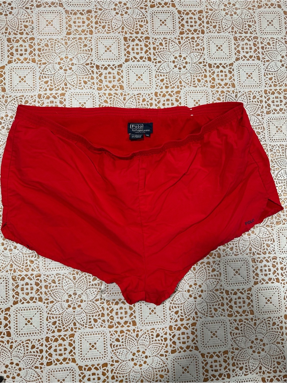Vintage 90s Polo Ralph Lauren USA Red Nylon Athletic Running Shorts XL